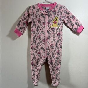 Disney Pink Fleece Sleeper With Pooh And Piglet, PRELOVED, 3/6M
